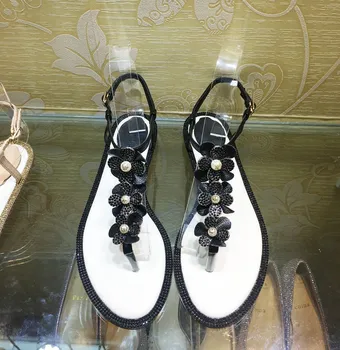 

Sandalia Feminina Ladies Shoes Open Toe Sandalias Mujer Bling Flower Flip Flops Buckle Strap Sandals Women Beach Sandals