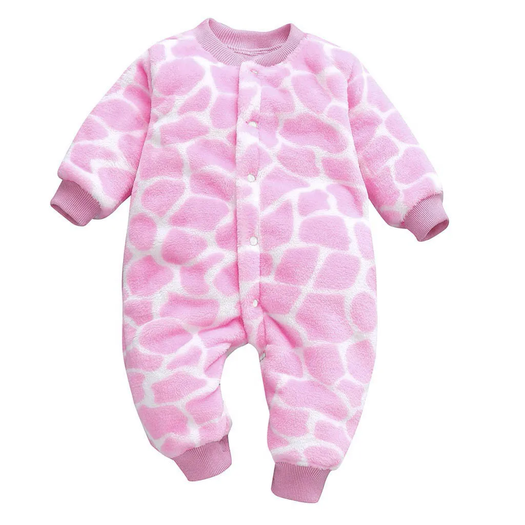 Леопардовые детские комбинезоны с печатью; зимний теплый флисовый комплект одежды для мальчиков; Одежда для маленьких девочек с героями мультфильмов; комбинезоны для новорожденных; Детский комбинезон - Цвет: Pink