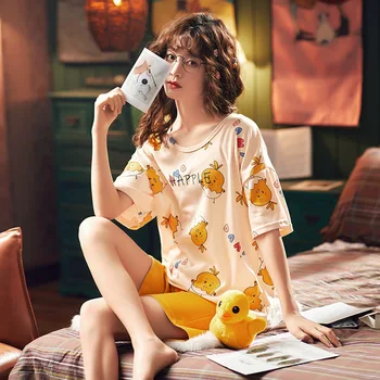 

Pajamas Women'S Summer Pure Cotton Japanese-Style Cute Sweet Short Sleeve Printed Can Be Outer Wear Loose Home Service