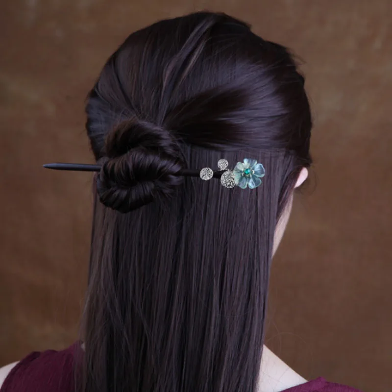 Винтажная Классическая заколка для волос ручной работы Kanzashi из натурального дерева нефрита, заколка для волос коричневого цвета HS028