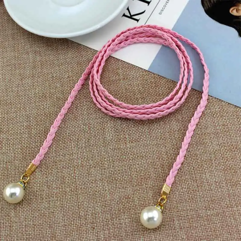 A01 pink Inadice/многоцветное модное милое платье в простом стиле; тонкая талия; пояс с жемчугом; аксессуары для женщин - Цвет: A01 pink