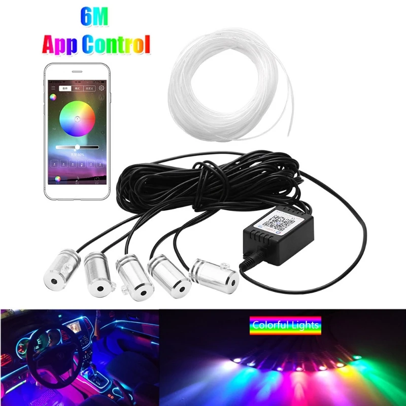 

RGB LED Strips Light APP Bluetooth Control for Car Interior Atmosphere Light Lamp DIY Music 6M Fiber Optic Band