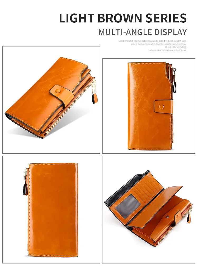 2019 A/W Luxury Oil Wax Cowhide Leather Women Long Wallet RFID anti-Theft Bag Purse Credit Card Holder Money Holders Retro Bags