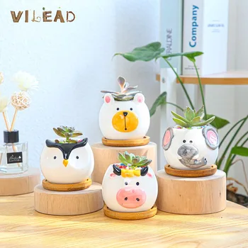 

VILEAD 4 Styles Ceramic Animal Flower Pot Gardening Succulent Owl Mini Pot For Succulents Plants Flower Vase Home Decoration