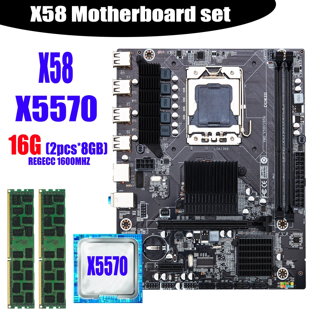 X58 настольная материнская плата LGA1366 набор с процессором Intel xeon X5570 и 16 Гб (2шт * 8 ГБ)