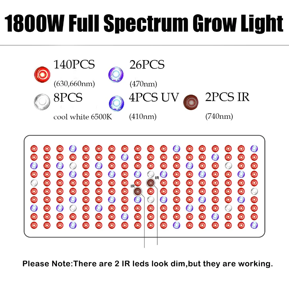 Phlizon led grow light 1800 Вт лампа для растений полный спектр растений Светодиодная панель для комнатных растений семена цветок, 6500 k fito led