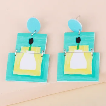 

Unique Design Blue Yellow White Contrast Color Arcylic Acetate Earrings for Women Resin Big Square Geometric Dangle Earrings