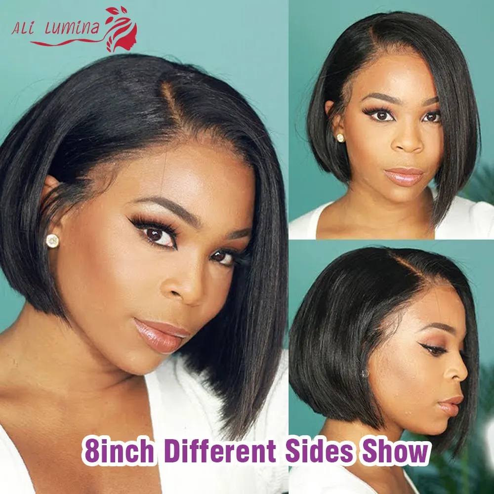 Straight Lace Front Human Hair Wigs Side Part Bob Wig 13x5x2 T Part Lace Frontal Wig Brazilian Virgin Hair Pixie Cut Bob Wigs
