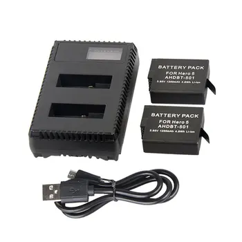 

Applicable To Gopro Set Ahdbt-501 Two Batteries Lcd Display Dual Charging Usb Cable Portable Overheat Protection