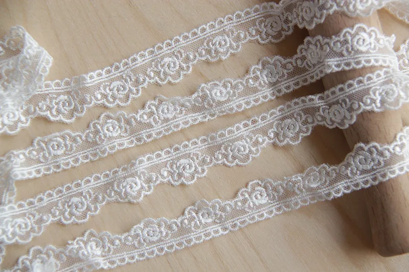4yards/lot 2cm Black/White/beige Rayon Rose Embroidered Lace Trim Handmade Fabric Girl Color Accessory X444