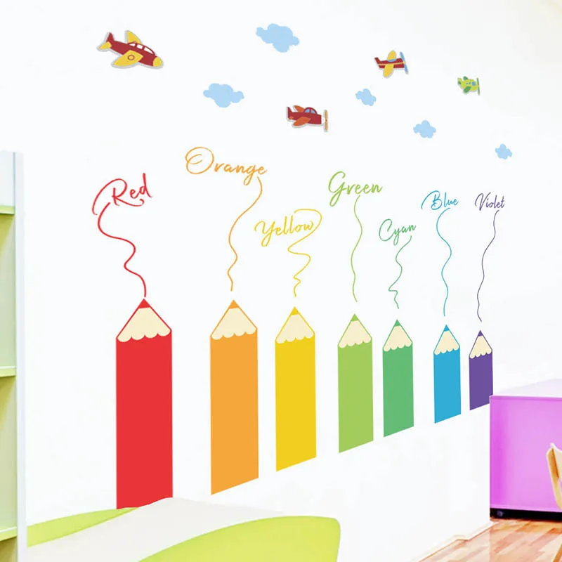 Большая распродажа цветные карандашные наклейки на стену s для украшения дома ПВХ Diy Съемная наклейка