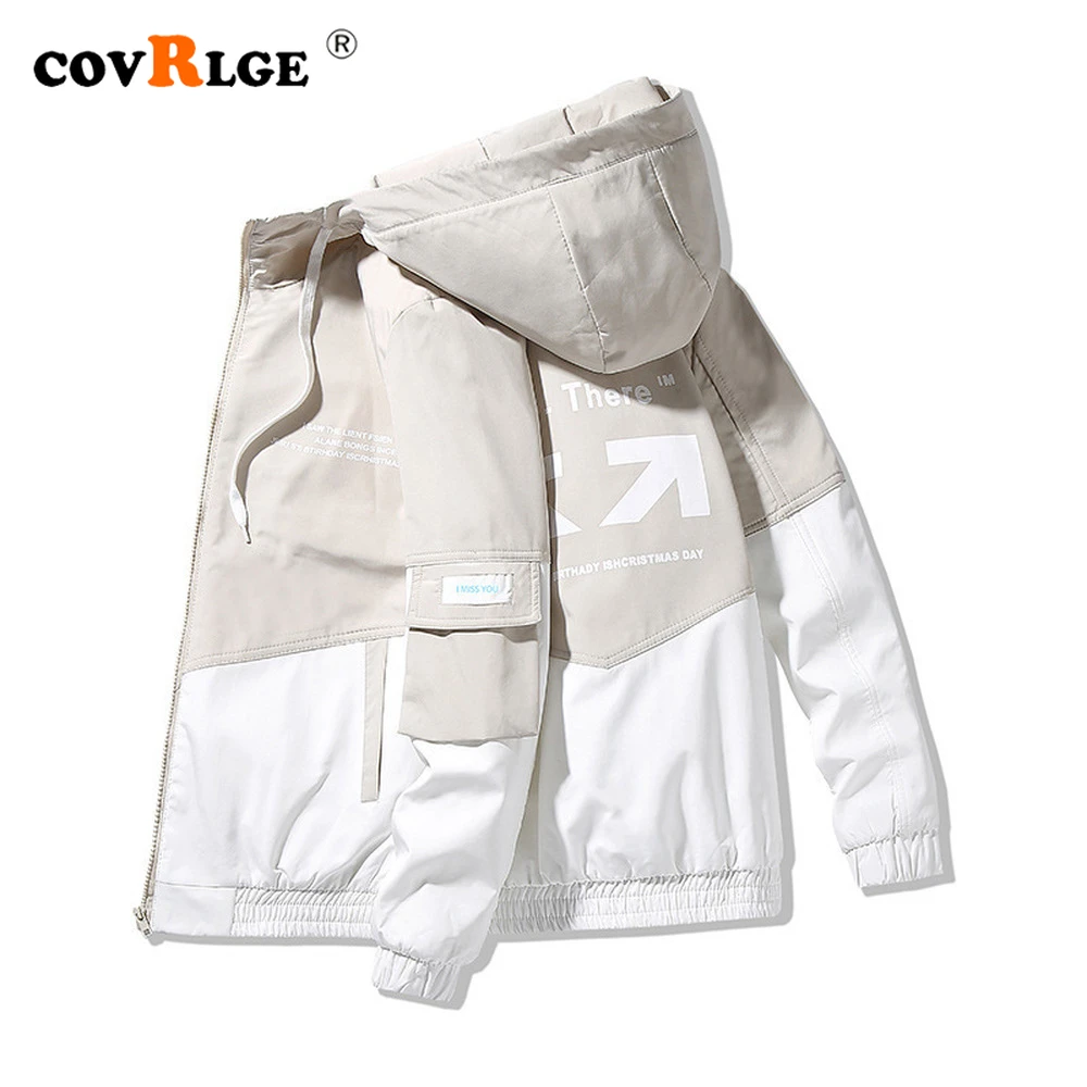 jeans jacket for men Covrlge Men's Spring Autumn Jackets High Street Trendy Printing Cargo Coat Stitching Color Windproof Pilot Jacket Male MWJ239 berghaus fleece