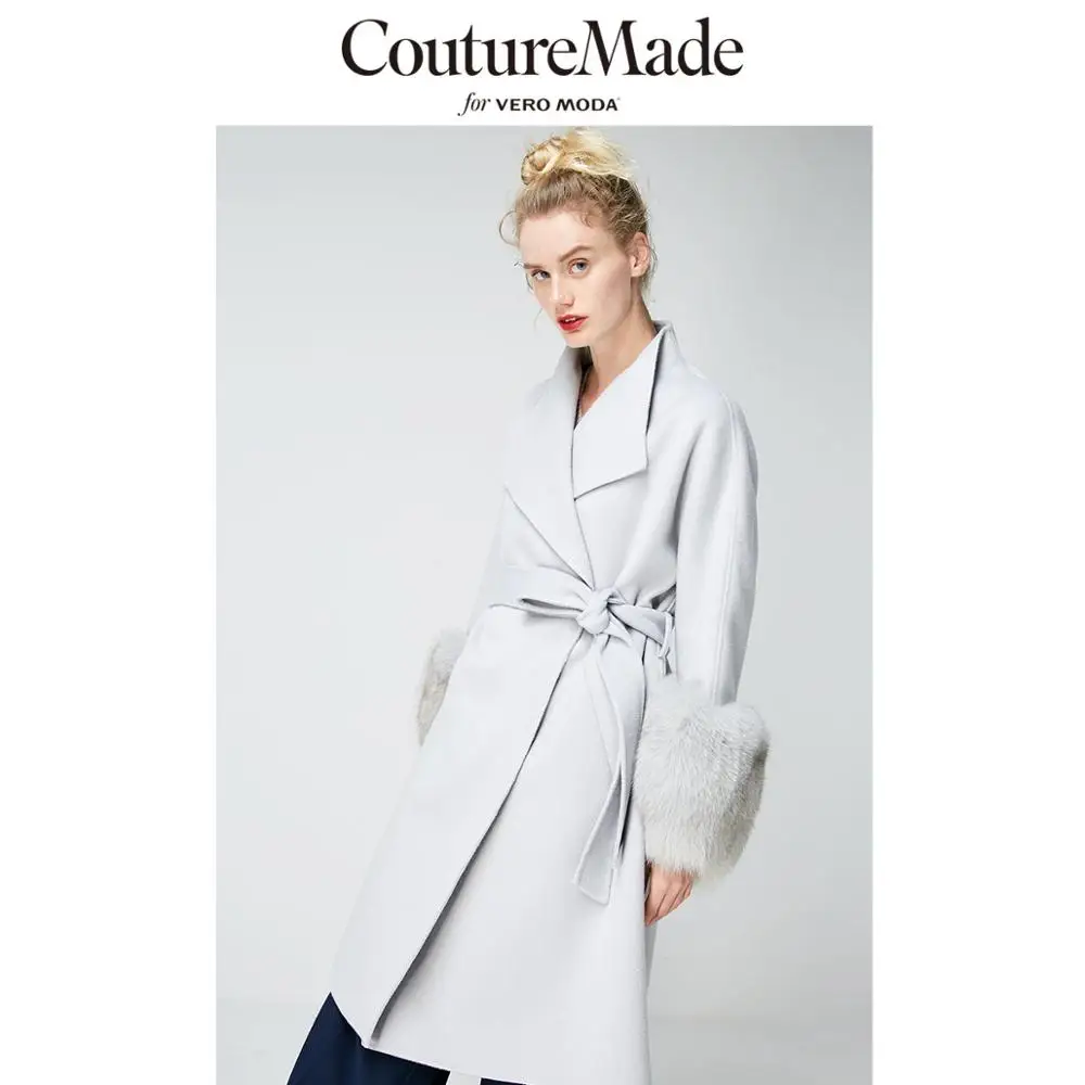 Vero Moda CoutureMade Женская шерсть лисий мех на шнуровке шерстяное пальто | 318427526 - Color: Silver hurricane