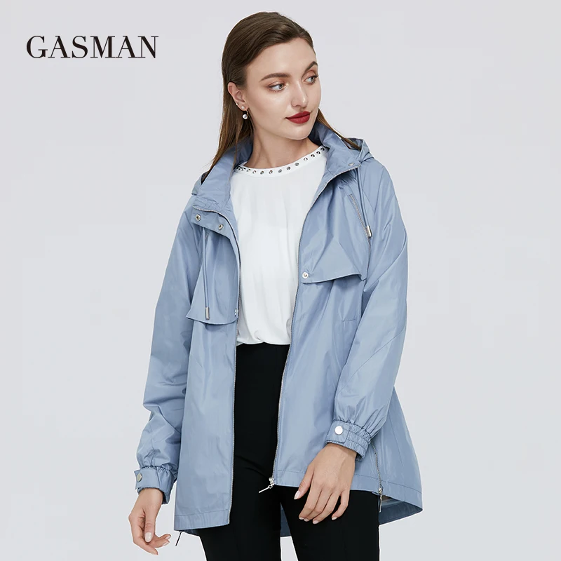 GASMAN 2020 Autumn windbreaker trench jackt for Women casual grey zipper Windproof trench coat Female hooded warm spring outwear