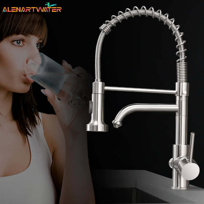 Kitchen Pure Water Filter Faucet Dual Handle Hot and Cold Drinking Water Pull Out Deck Mount Mixer Purification Tap