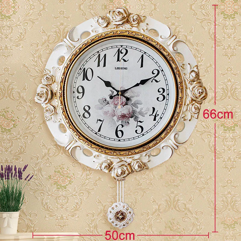 White Swing Pointer Mute Wall Clock Blue Large Retro Carved Rustic Flower Clock Z1217-3  