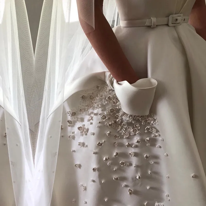 Vestidos Stain wedding dresses with pocket design Sexy V Neck Lace Applique Plus Size Classic Wedding Gowns Bridal Dress