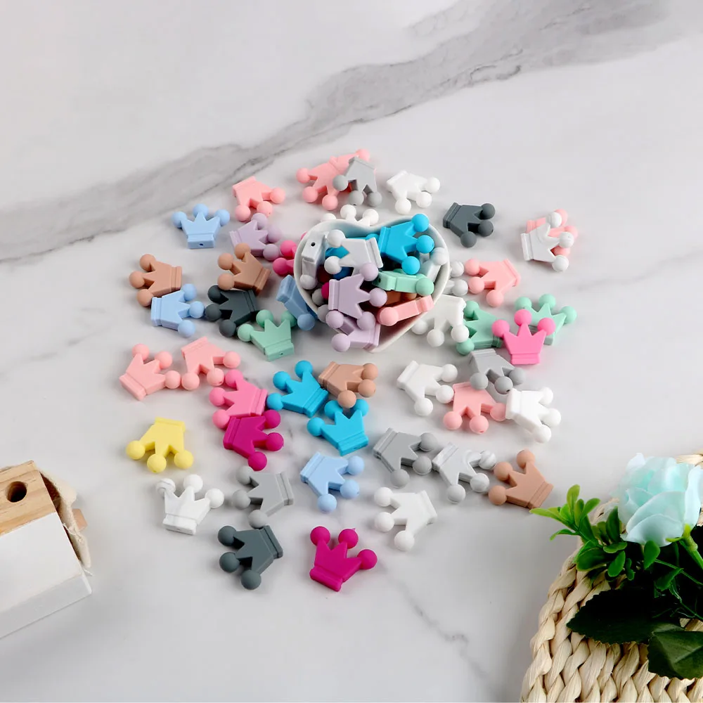 

Kovict 100/200/500pcs Crown Silicone Beads Baby Teething Toys Food Grade Silicone DIY Pacifier Chain Pendant Accessories