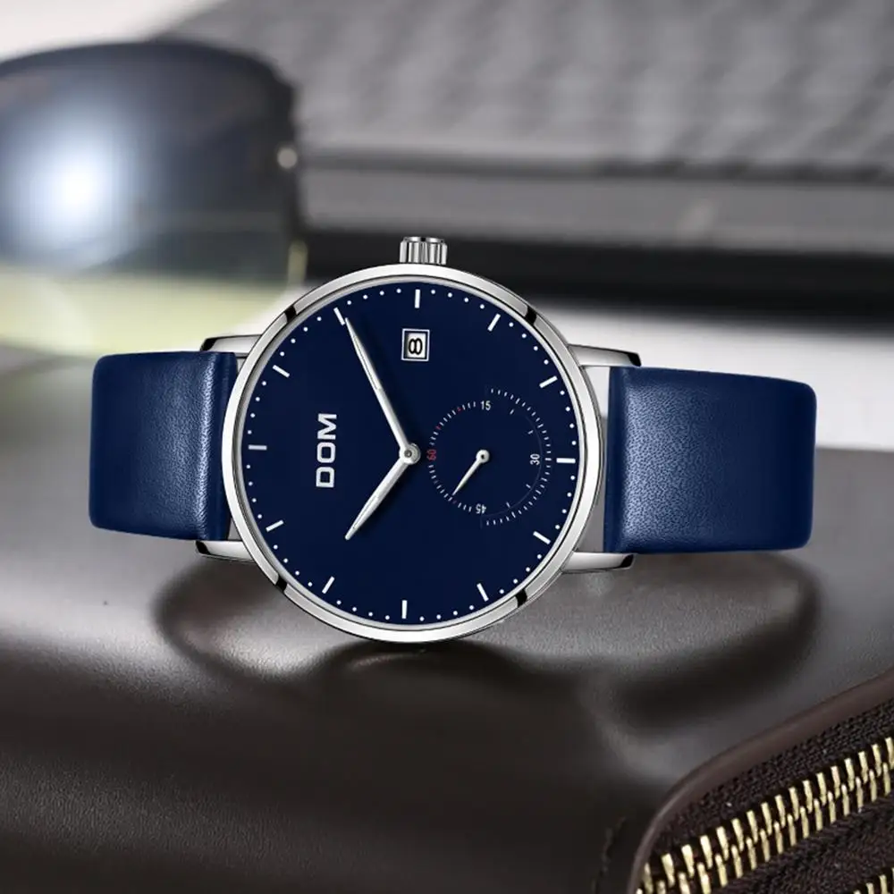 DOM Brand Blue Color Luxury Business Men Watch Waterproof Unique Fashion Casual Quartz Male Dress Clock Watches relogio M-307