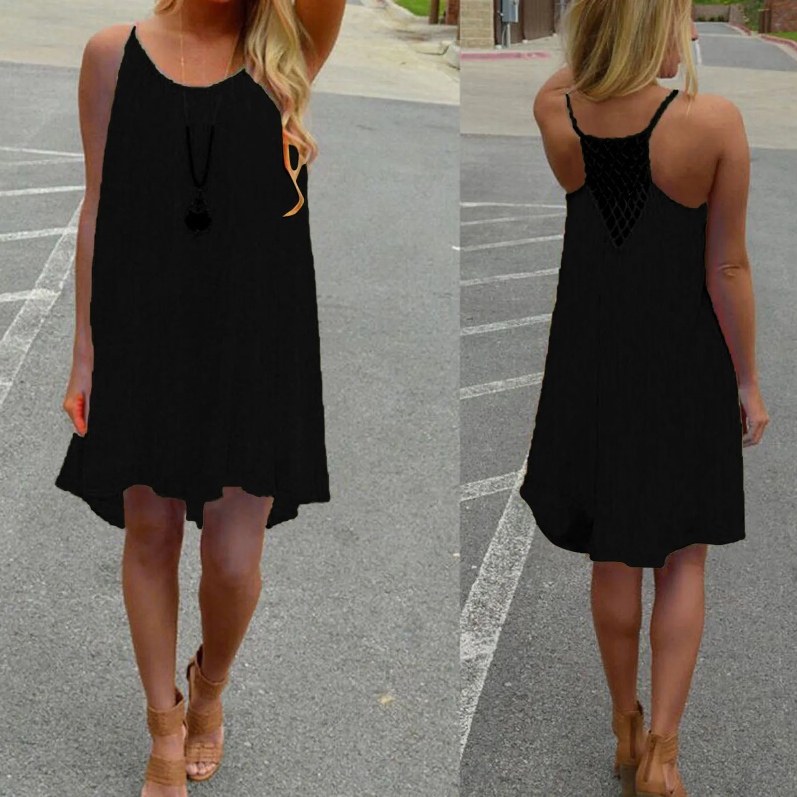 #40 vestidos de las mujeres de la correa de espagueti a Howllow de verano pierde recto vestido gasa playa Mini vestidos Платья Для Женщин