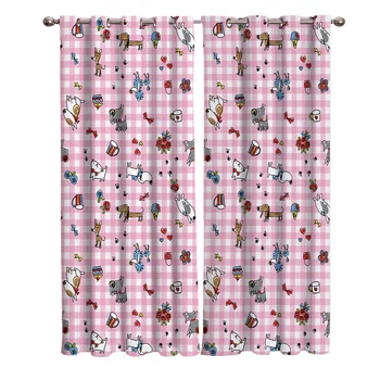 

Pink Hand Drawn Dog Pattern Window Curtains Curtains for Living Room Decorative Items Living Room