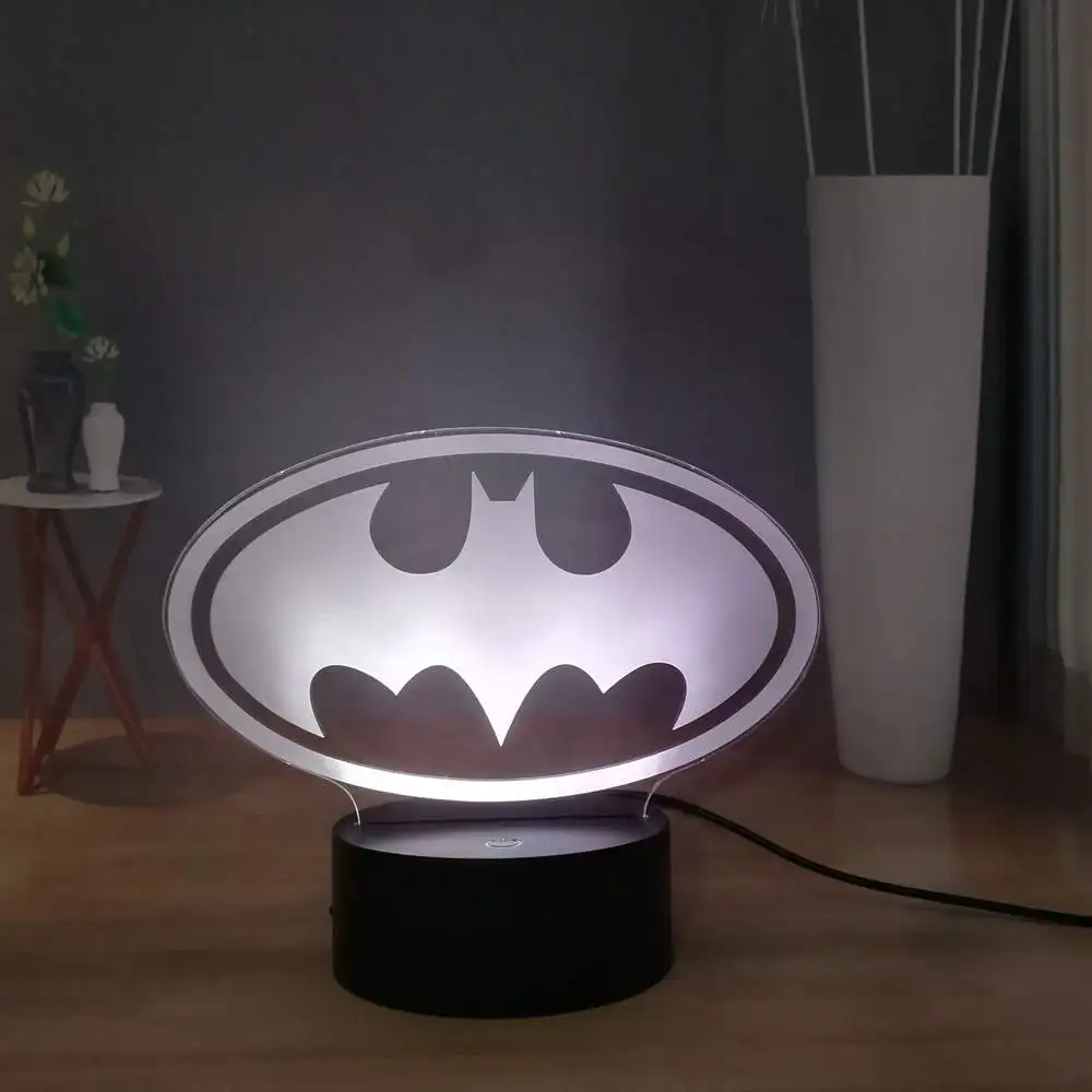 3D крутой Бэтмен Логотип настольная лампа RGB 7 Красочный USB СВЕТОДИОДНЫЙ Ночник