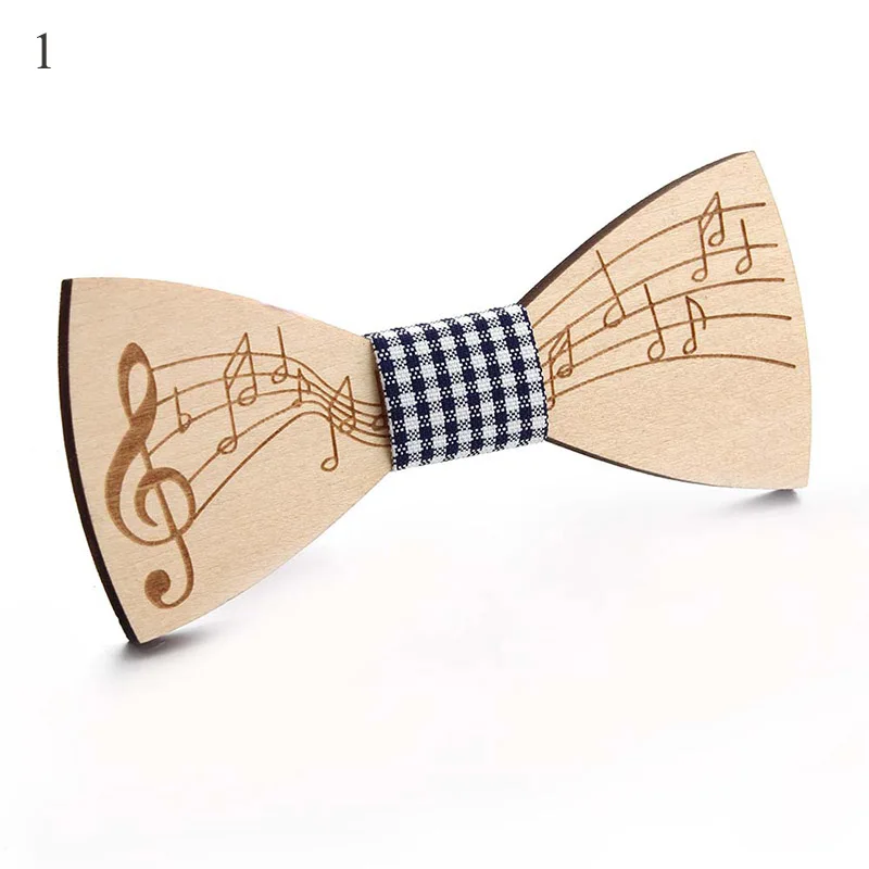 Модная деревянная бабочка, джентльменские галстуки-бабочки, ручная работа, с рисунком нот, галстук для мужчин, одежда для шеи, бант, рождественские галстуки-бабочки - Цвет: 1