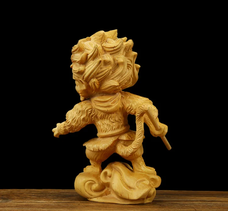 4," китайская шкатулка-деревянная ручной резной Sun Wukong Monkey Kings золотая статуя Cudgel