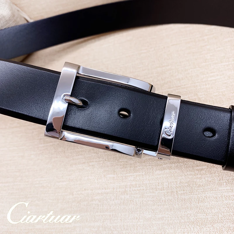

2019 ciartuar high quality men belt genuine leather strap trousers suit cowskin first layer gold sliver pin buckle free shipping