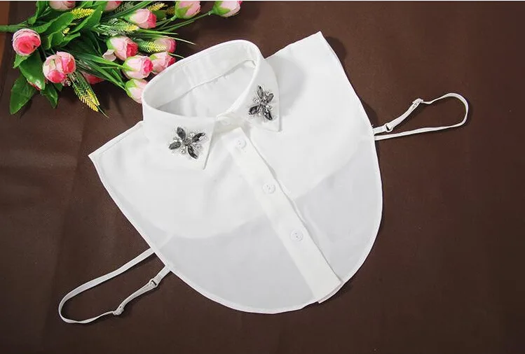 Women Fake Collar Женский кружевной свитер с цветочным принтом, рубашка с искусственным воротником, вышивка, кружевные цветы, стразы, шифон, хлопок, съемный воротник, блузка, топы - Цвет: Women Fake Collar