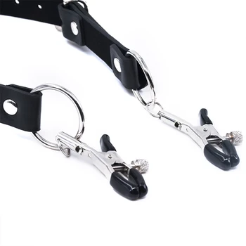 Rubber-tipped Labia Spreader BDSM Bondage Game PU Leather Clitoris Clips Wrap Around Thighs Vagina Stimulator Nipple Pussy Clamp 4