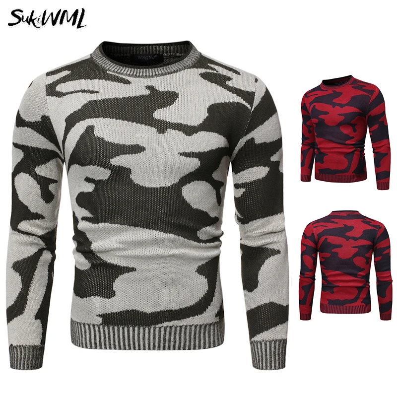 SUKIWML свитер для мужчин камуфляж Pull Homme Pull Hiver Homme теплый повседневный осенний трикотажный Мужской пуловер Slim Fit мужские топы