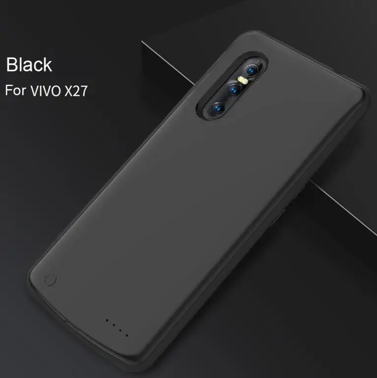 Black X27 тонкий кожаный чехол противоударный 5000 мА/ч, Мощность КРЫШКА ДЛЯ VIVO X27 Батарея Зарядное устройство чехол внешний Мощность пакет комплект для Зарядки Задняя Крышка Capa Funda - Цвет: Black