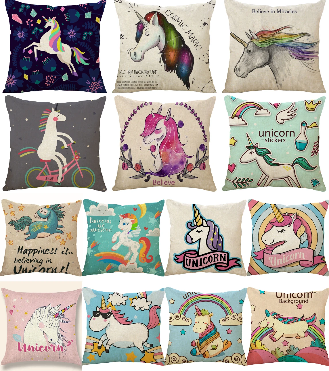 Супер качество Единорог льняные Чехлы для подушек мультяшный ЕДИНОРОГ розовый