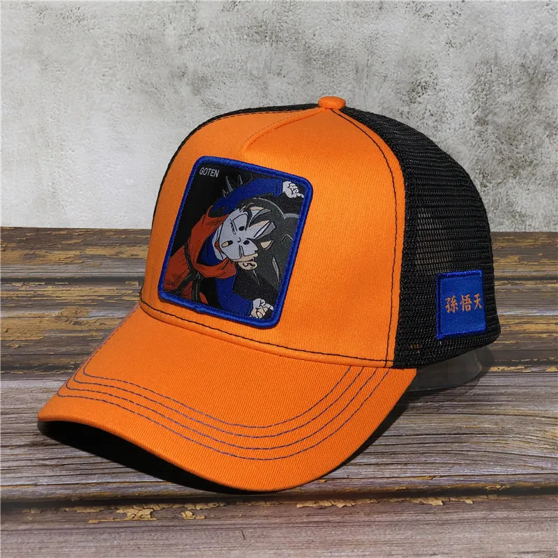 Сетчатая Кепка с рисунком Драконий жемчуг Z, крутые бейсбольные кепки GOTEN Saiyan, уличная Мужская и женская круглая Кепка унисекс, оранжевая Кепка водителя грузовика