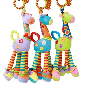 

Rainbow Color Giraffe Rattle Toy Baby Teether Handbell Soft Animal Plush Doll Soft material made soft and comfortable to play