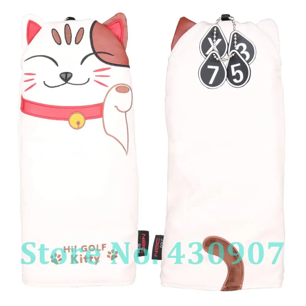 Чехол на голову для гольфа, мягкий чехол из искусственной кожи с кошкой Китти, чехол на голову для водителя, деревянный гибрид