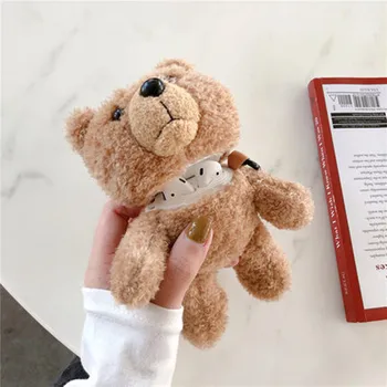 

Plush bear air pods2 wireless bluetooth headphone case case airpods charging storage case protective case one or two generation