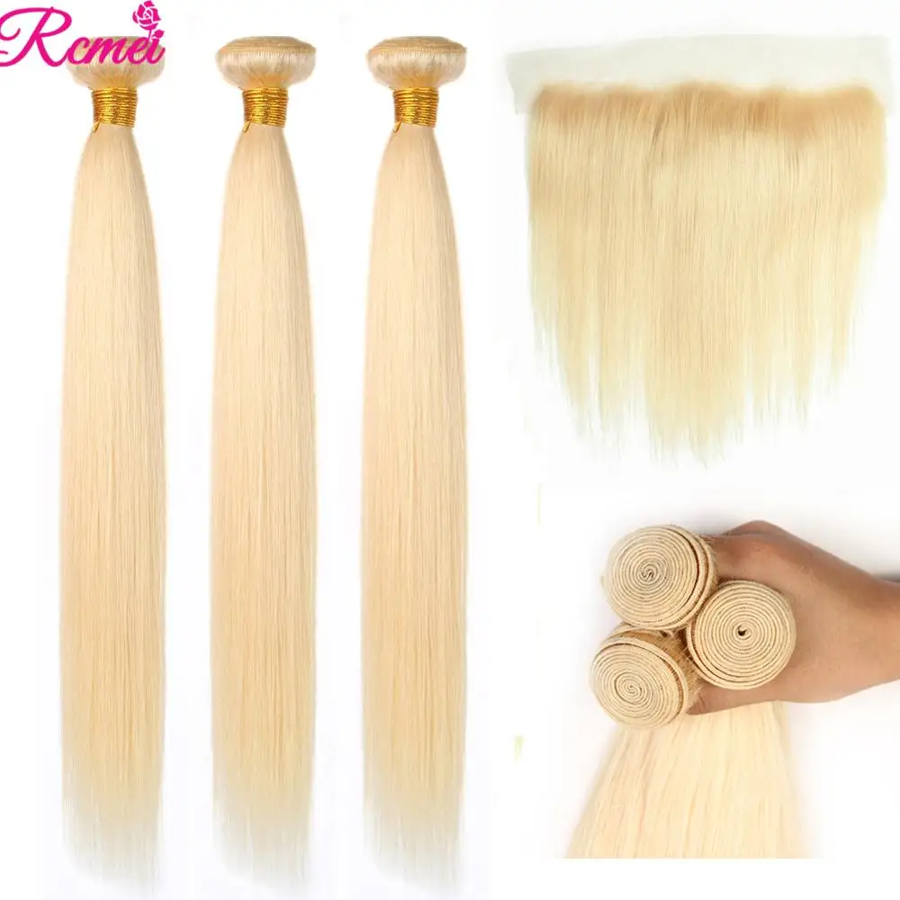 

613 Blonde Bundles With Frontal Brazilian Straight Hair With Frontal Remy Blonde Human Hair Lace Frontal Closure With Bundles