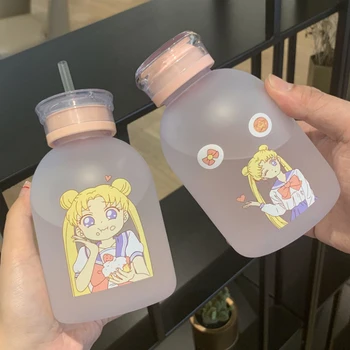 

Sailor Moon Transparent Plastic water Bottle Cartoon Frosted water Bottles Leak-proof Drinkware Cute Student Girl Gift Cup