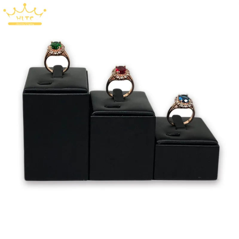

Wholesales PU Leatherette Ring Jewelry Diplay Stand 3Pcs/Lot Different High Wooden Ring Storage Organizer Holder Tower Stand