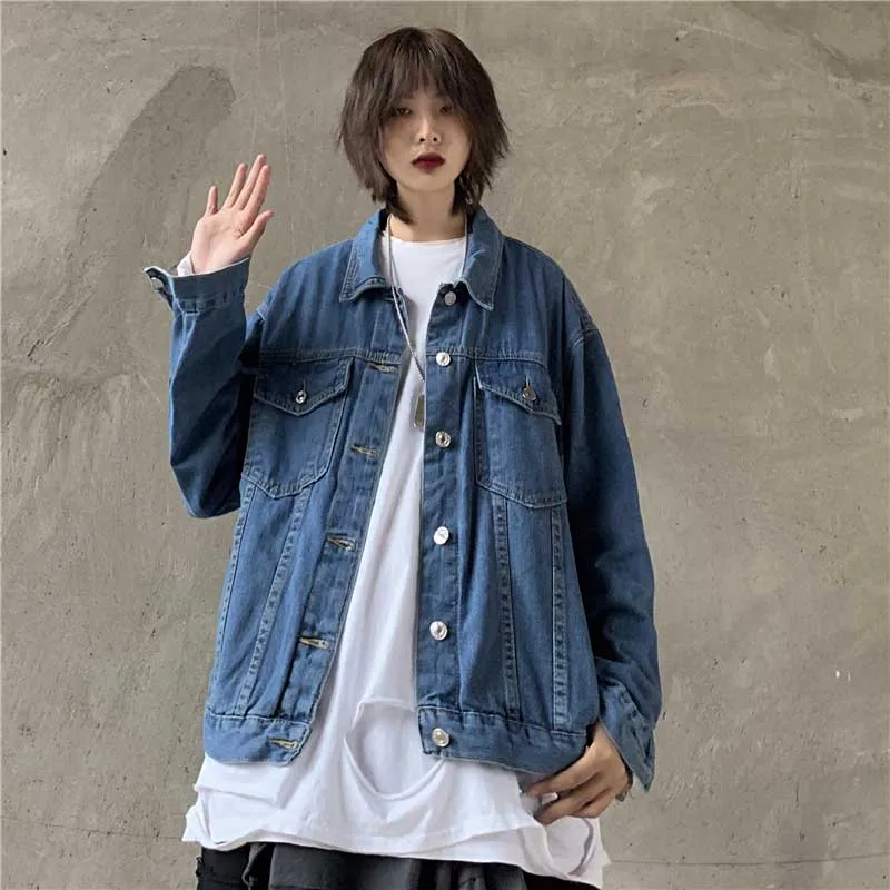 NiceMix джинсовая куртка женские свободные пальто с длинными рукавами Boyfriend Harajuku Весна Осень Новые джинсовые пальто женские высокого качества