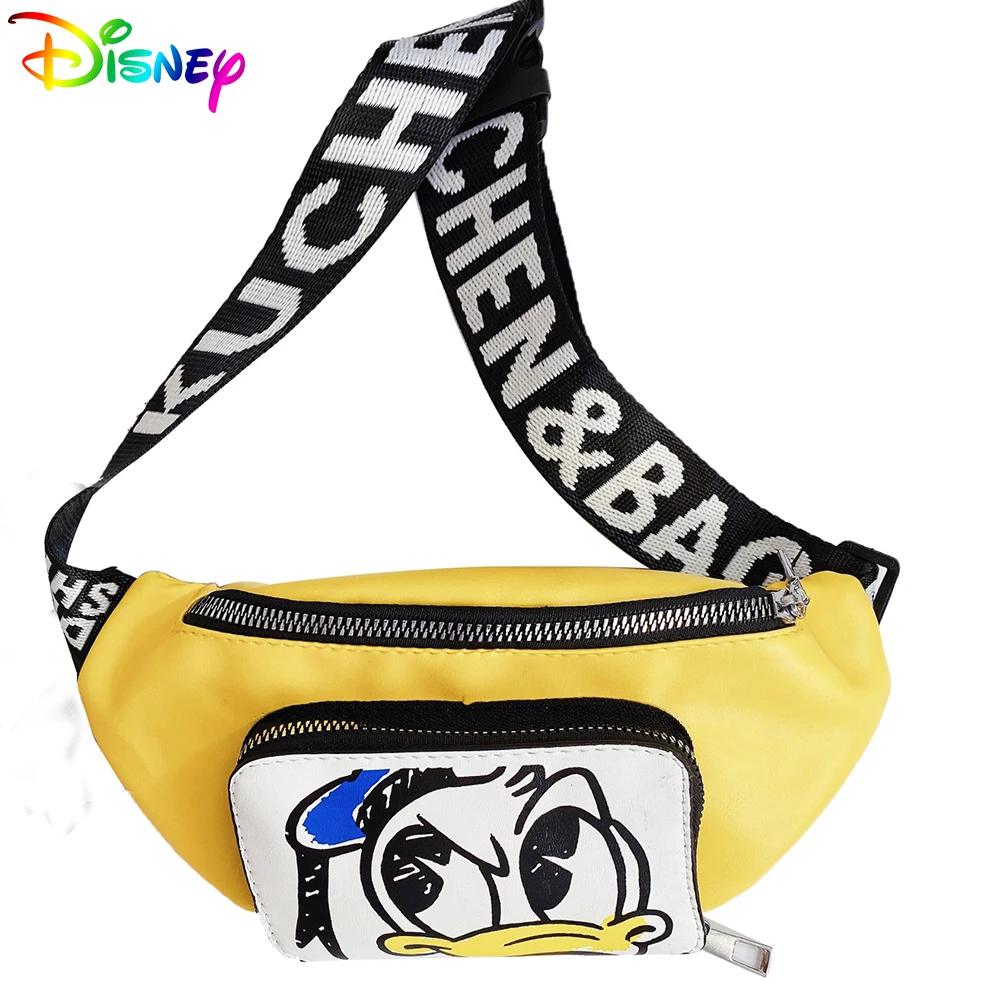 Disney Donald Duck Printing Crossbody Bags For Girls Fashion Leather Cartoon Shoulder Bag Boys Travel Waterproof Waist Packages