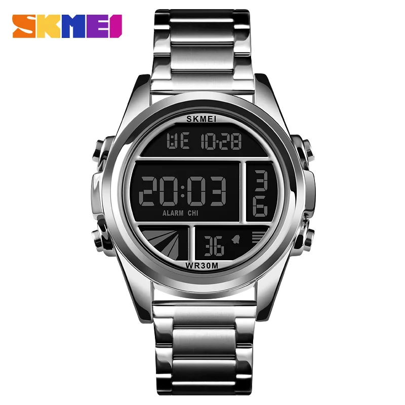 Silver SKMEI Relogio Masculino 1448 Мужские Цифровые Часы Секундомер-Хронограф Календарь черные прозрачные стразы водонепроницаемые наручные часы - Цвет: Silver
