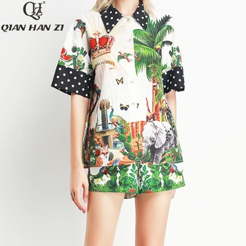 

Qian Han Zi 2020 Designer Summer Fashion 2 Piece Set Women's casual tops and blouses and printed mini shorts beach suit set