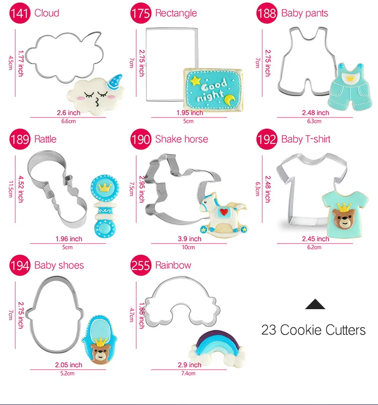 PartyFUN Baby Kid Cookie Cutter and Drawing Stencils Set- 46 Piece- Fondant Biscuit Stamp Cutters Mold- Stainless Steel