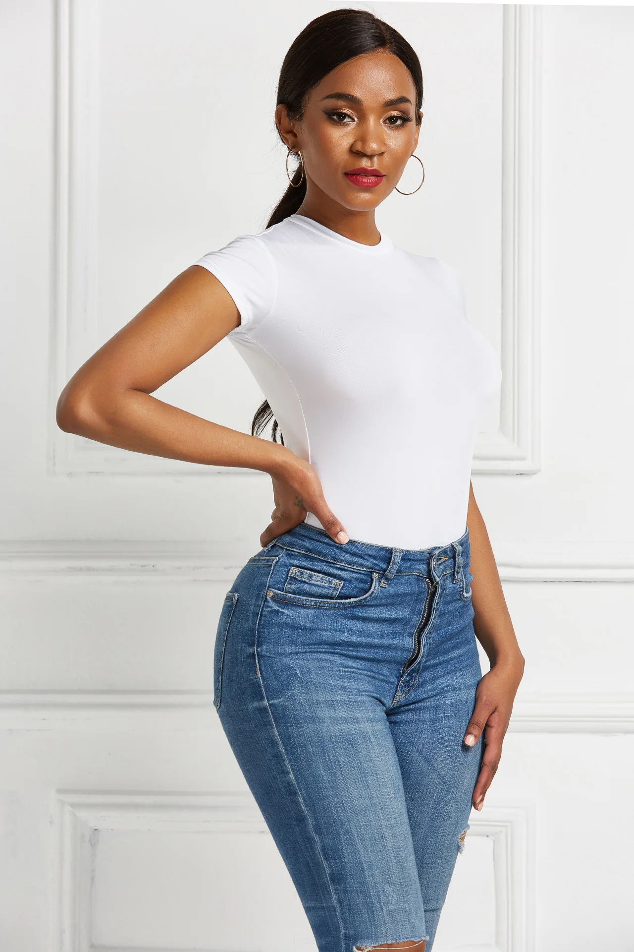 Polyester casual short sleeve summer bodysuit women Solid color rompers womens jumpsuit 2020 body