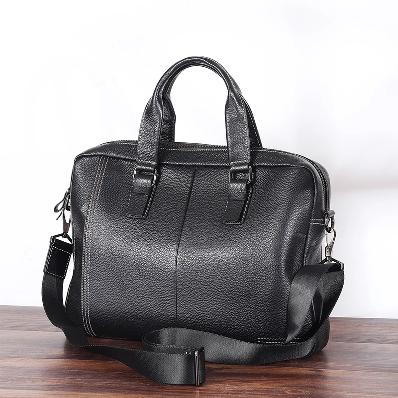 Briefcase men business handbag OL leather tote laptop cowhide shoulder bag casual large capacity soft handle high quality design