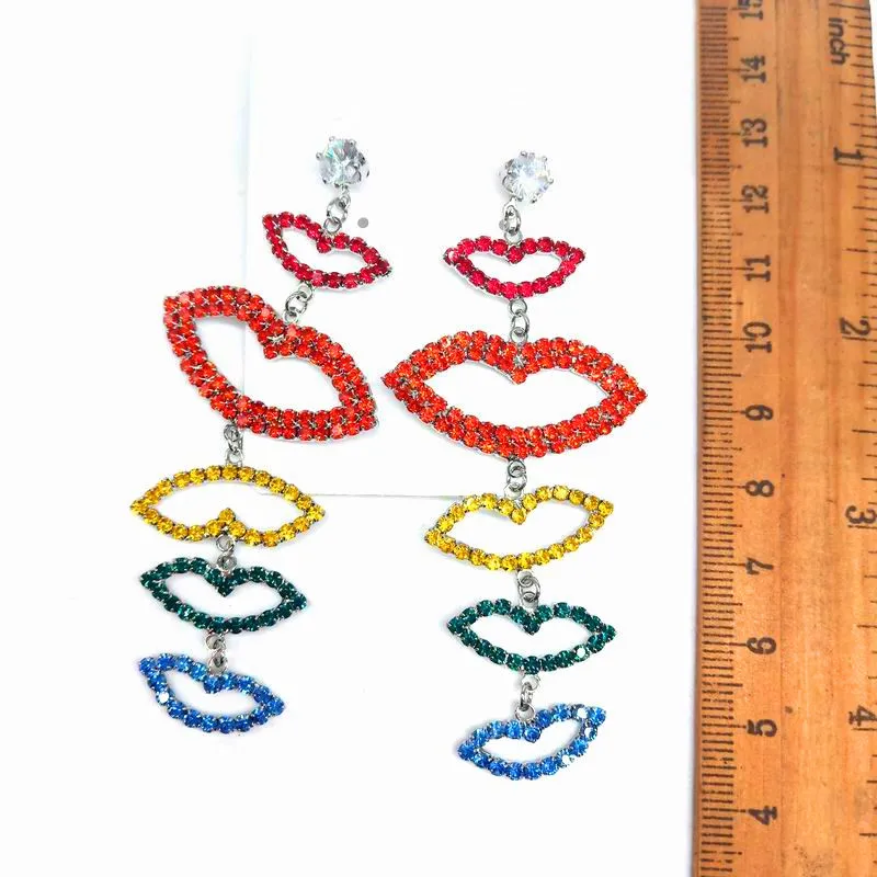 Модные длинные серьги Стразы в виде губ для женщин ювелирные изделия вечерние