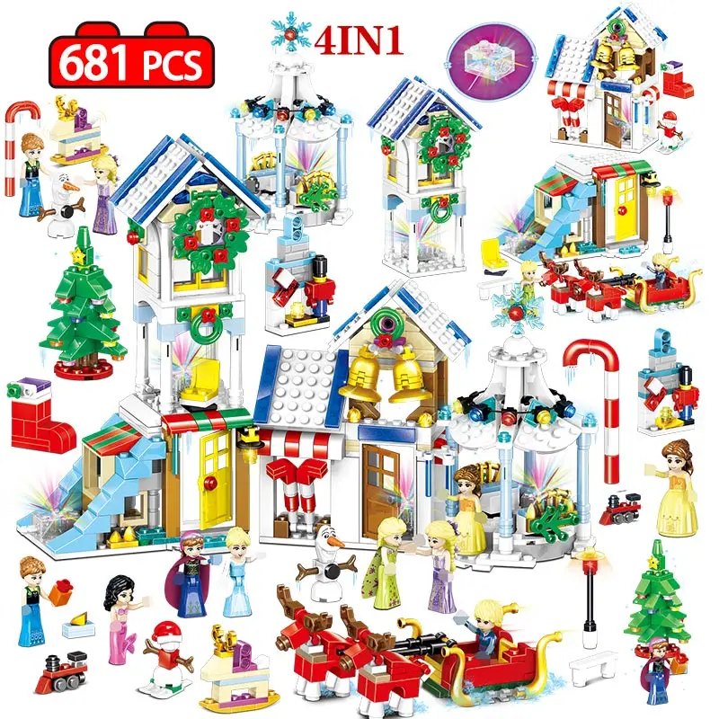 Billige 741 stücke Winter Dorf Weihnachten Baum Schneemann Bausteine legoinglys Weihnachten Santa Claus Figuren Ziegel Kinder Spielzeug Geschenke